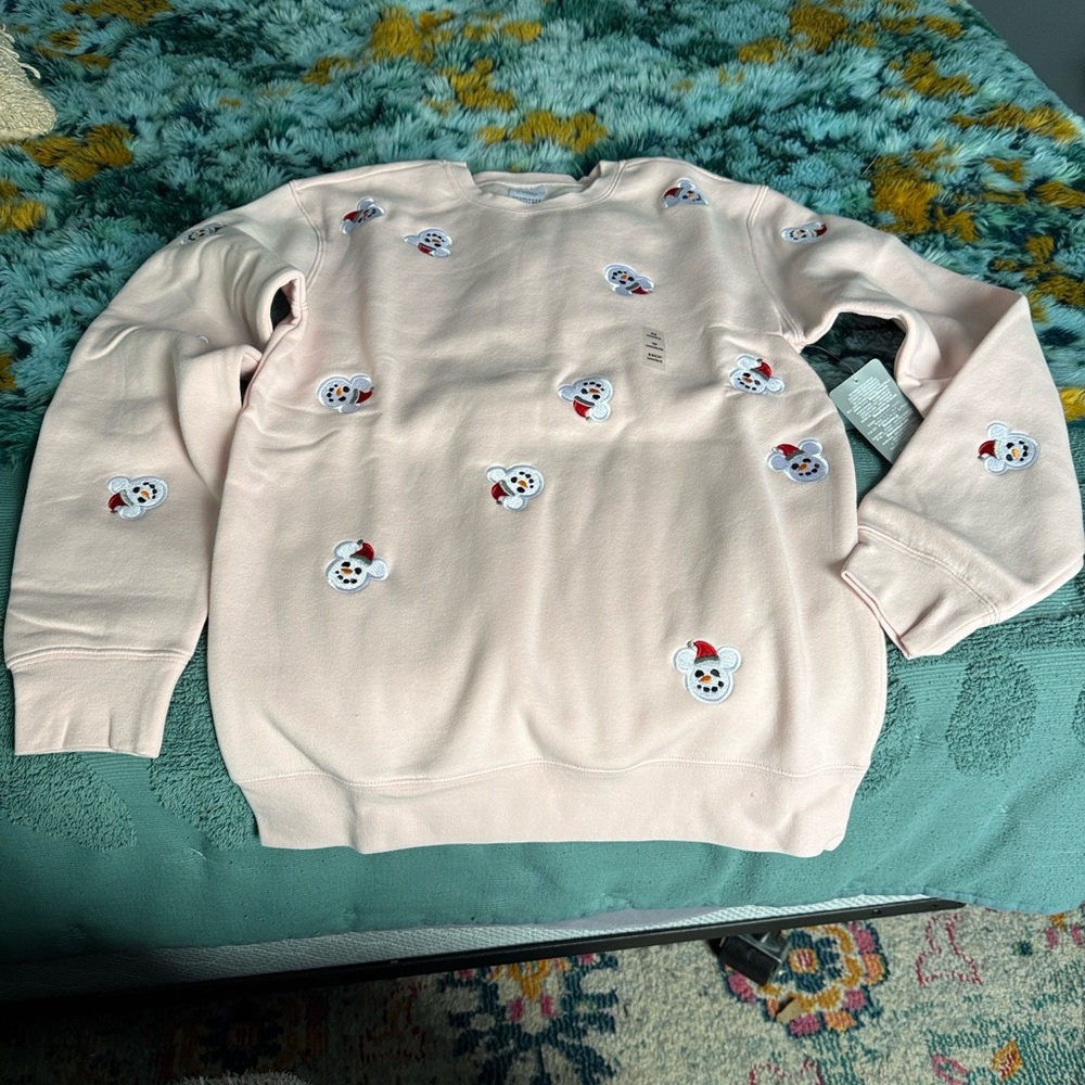 Disney Women’s Pink Sweatshirt with Mickey Snowman Design